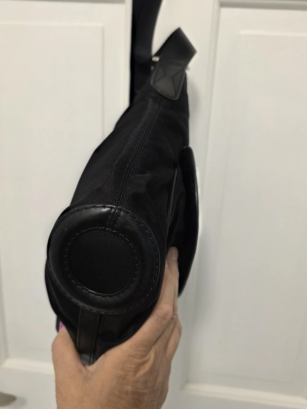 Lancel Paris Black Nylon Crossbody Bag with Front Flap & Zip Pockets Lightweight